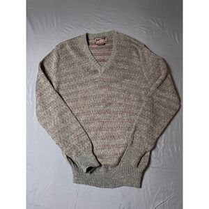 ALVIN JOSEF Sweater Mens Large Gray Multi V-Neck Grandpa‎ Knit Vintage Retro